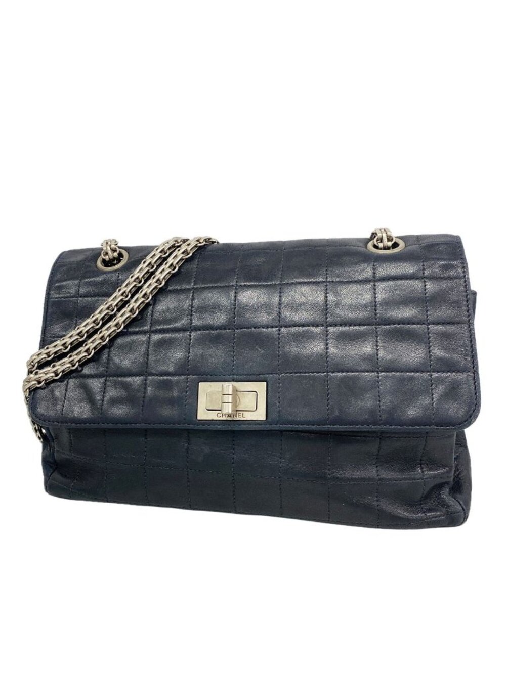Chanel Shoulder Bag 2.55 Choco Bar Lambskin Black Silver